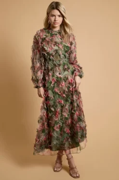 Robe Mi-longue En Mesh Imprimé À Manches Longues
