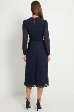 Wallis Robe Mi-longue En Mousseline Avec Empiècement En Dentelle<Femme Robes Mi-Longues|Satin Et Dentelle