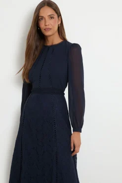 Wallis Robe Mi-longue En Mousseline Avec Empiècement En Dentelle<Femme Robes Mi-Longues|Satin Et Dentelle
