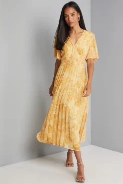 Wallis Robe Mi-longue en Mousseline Florale à Manches Plissées<Femme Toutes Les Robes|Robes Mi-Longues