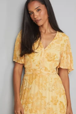 Wallis Robe Mi-longue en Mousseline Florale à Manches Plissées<Femme Toutes Les Robes|Robes Mi-Longues