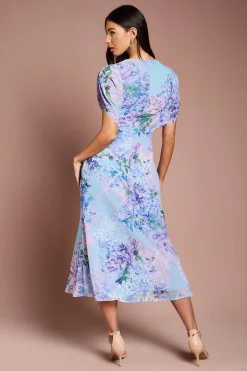 Coast Robe Mi-Longue en Mousseline Fleurie à Manches Courtes<Femme Robes|Robes Mi-Longues