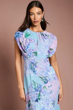 Coast Robe Mi-Longue en Mousseline Fleurie à Manches Courtes<Femme Robes|Robes Mi-Longues