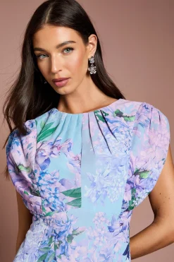 Coast Robe Mi-Longue en Mousseline Fleurie à Manches Courtes<Femme Robes|Robes Mi-Longues