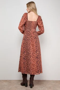 Robe Mi-Longue en Mousseline Imprimée avec Détail d'Épaule et Dos Froncé