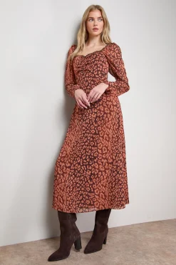 Robe Mi-Longue en Mousseline Imprimée avec Détail d'Épaule et Dos Froncé