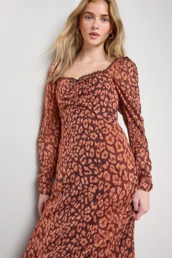 Robe Mi-Longue en Mousseline Imprimée avec Détail d'Épaule et Dos Froncé