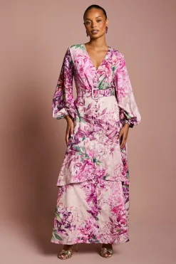 Robe Mi-Longue en Mousseline à Manches Longues avec Ceinture - Taille Petite