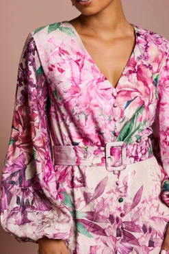 Robe Mi-Longue en Mousseline à Manches Longues avec Ceinture - Taille Petite