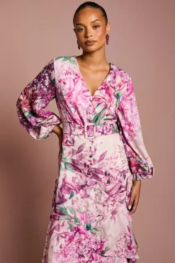 Robe Mi-Longue en Mousseline à Manches Longues avec Ceinture - Taille Petite