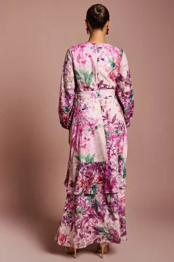 Robe Mi-Longue en Mousseline à Manches Longues avec Ceinture - Taille Petite