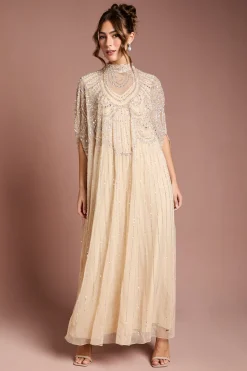 Robe Mi-Longue en Mousseline Richement Ornée