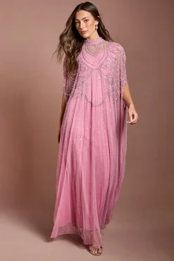 Robe Mi-Longue en Mousseline Richement Ornementée