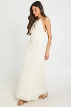 Robe Mi-longue En Mousseline Texturée Dos Nu