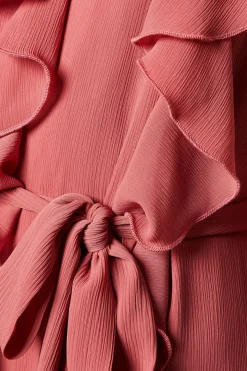 Robe Mi-longue en Mousseline à Volants avec Ceinture