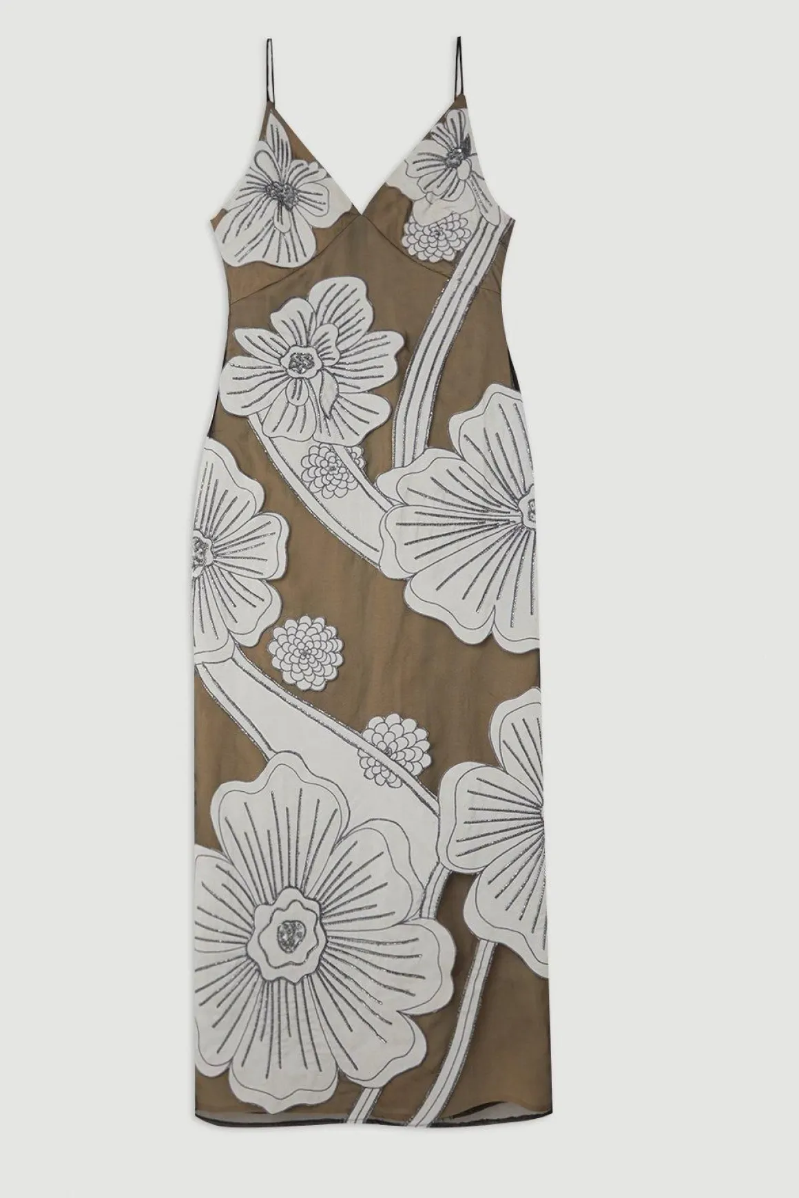 Robe mi-longue en organdie tissée avec appliqué