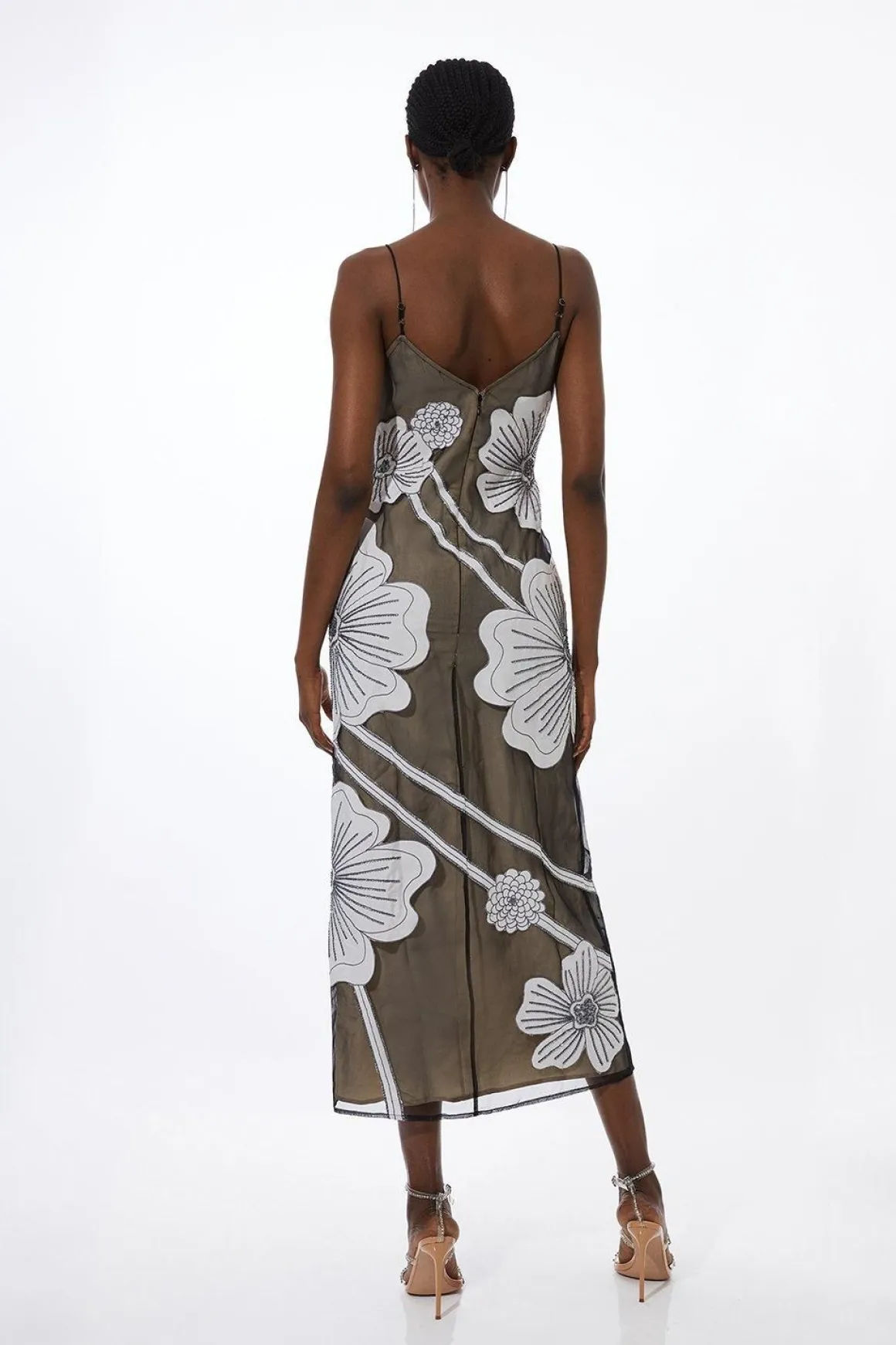 Robe mi-longue en organdie tissée avec appliqué
