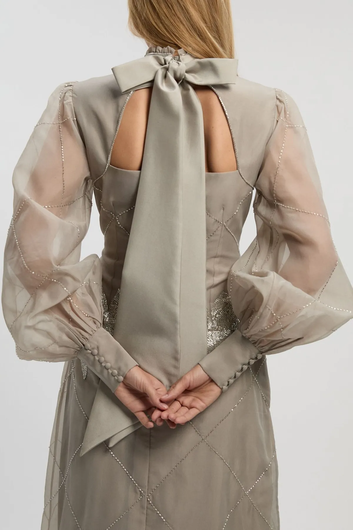 KarenMillen Robe Mi-longue en Organdi à Manches Bouffantes Ornée de Cristaux<Femme Robes Mi-Longues|Robes Bal De Promo