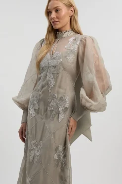 KarenMillen Robe Mi-longue en Organdi à Manches Bouffantes Ornée de Cristaux<Femme Robes Mi-Longues|Robes Bal De Promo