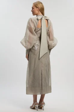 KarenMillen Robe Mi-longue en Organdi à Manches Bouffantes Ornée de Cristaux<Femme Robes Mi-Longues|Robes Bal De Promo