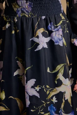 Robe Mi-Longue en Organza Floral à Taille Froncée