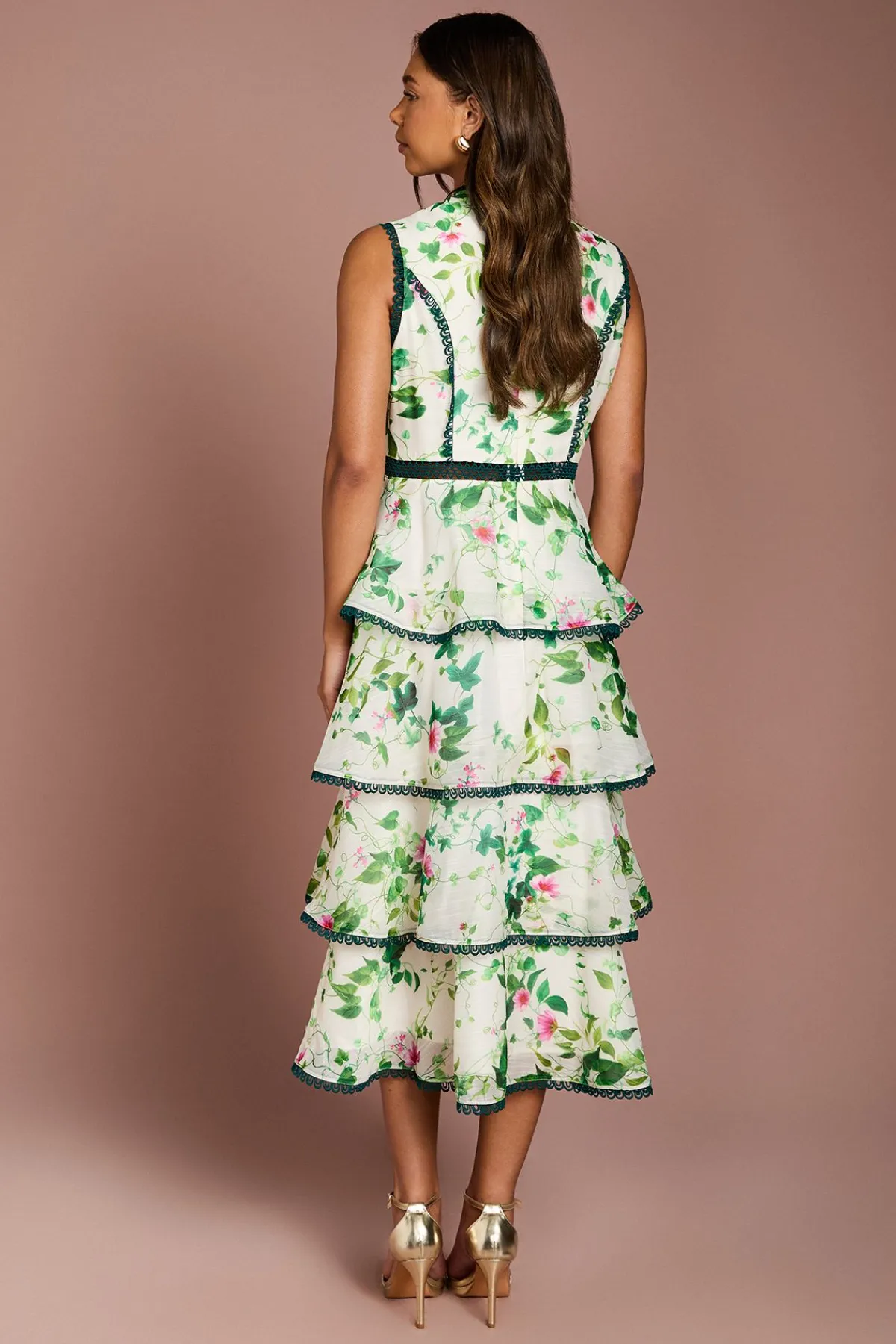 Coast Robe Mi-longue en Organza Imprimé à Volants avec Finitions en Dentelle<Femme Robes Mi-Longues|Satin Et Dentelle