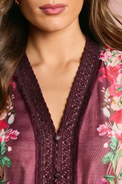 Robe Mi-Longue en Organza à Manches Longues avec Ceinture