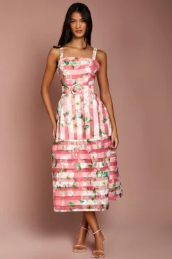 Robe Mi-Longue en Organza à Motif Floral Dévoré pour Petite Taille