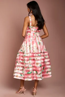 Robe Mi-Longue en Organza à Motif Floral Dévoré pour Petite Taille