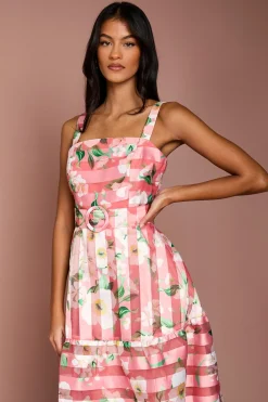 Robe Mi-Longue en Organza à Motif Floral Dévoré pour Petite Taille