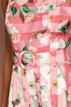 Robe Mi-Longue en Organza à Motif Floral Dévoré pour Petite Taille