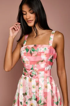 Robe Mi-Longue en Organza à Motif Floral Dévoré pour Petite Taille