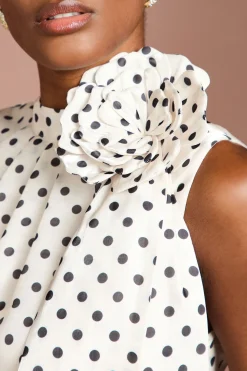 Robe Mi-Longue en Organza à Pois à Volants Étagés