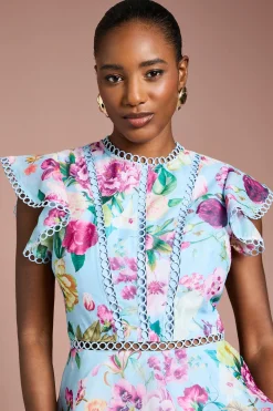 Robe Mi-longue en Organza à Volants avec Bordure en Dentelle