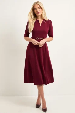 Robe Mi-Longue en Ponte avec Détails Mors Petite Taille