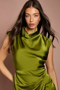 Robe Mi-longue En Satin À Encolure Drapée Et Détail Froncé