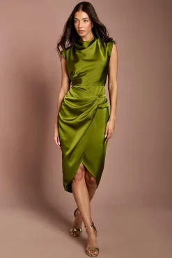 Robe Mi-longue En Satin À Encolure Drapée Et Détail Froncé