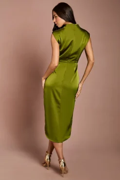 Robe Mi-longue En Satin À Encolure Drapée Et Détail Froncé