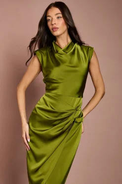 Robe Mi-longue En Satin À Encolure Drapée Et Détail Froncé