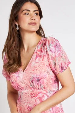 Robe Mi-longue En Satin Fleuri À Ourlet Volant