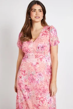 Robe Mi-longue En Satin Fleuri À Ourlet Volant