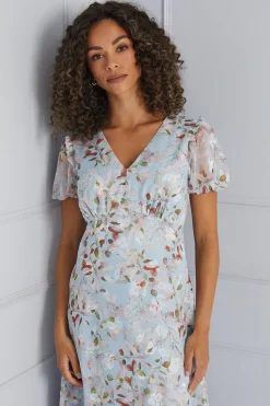 Wallis Robe Mi-Longue en Satin Fleuri à Ourlet Volant<Femme Satin Et Dentelle|Robes