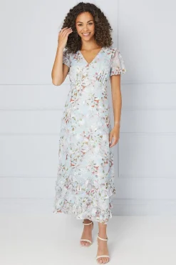 Wallis Robe Mi-Longue en Satin Fleuri à Ourlet Volant<Femme Satin Et Dentelle|Robes