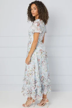 Wallis Robe Mi-Longue en Satin Fleuri à Ourlet Volant<Femme Satin Et Dentelle|Robes