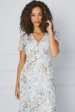 Wallis Robe Mi-Longue en Satin Fleuri à Ourlet Volant<Femme Satin Et Dentelle|Robes