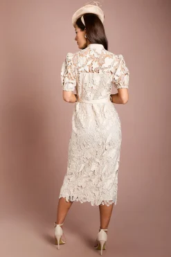 Coast Robe Mi-longue En Satin À Manches Bouffantes Et Dentelle<Femme Robes Mi-Longues|Satin Et Dentelle