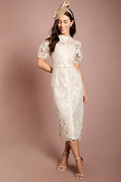 Coast Robe Mi-longue En Satin À Manches Bouffantes Et Dentelle<Femme Robes Mi-Longues|Satin Et Dentelle