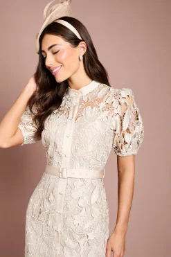 Coast Robe Mi-longue En Satin À Manches Bouffantes Et Dentelle<Femme Robes Mi-Longues|Satin Et Dentelle