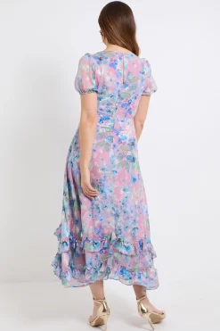 Wallis Robe Mi-longue En Satin À Motif Floral Avec Ourlet À Volants<Femme Toutes Les Robes|Robe Satin
