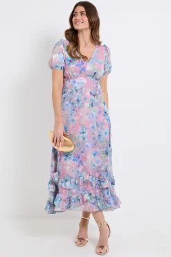 Wallis Robe Mi-longue En Satin À Motif Floral Avec Ourlet À Volants<Femme Toutes Les Robes|Robe Satin